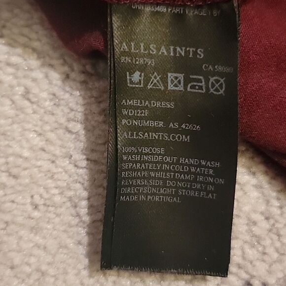 Allsaints dark red faux wrap dress sz 8 - Picture 7 of 9